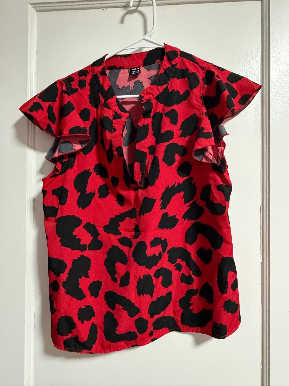 SHEIN Red and Black Leopard Print Open Cardigan